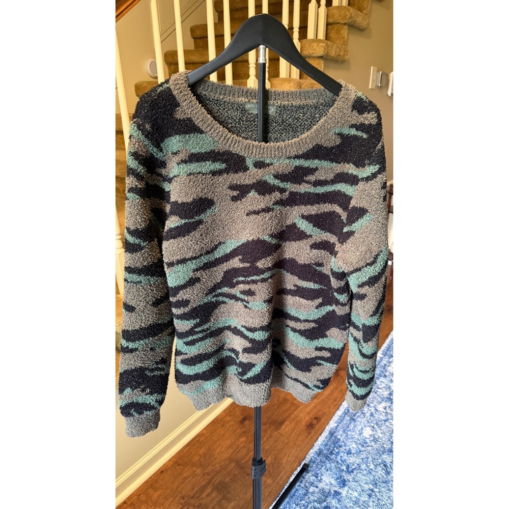 Barefoot Dreams CozyChic Tiger Camo Sweater Green Grey BDWCC1756 A388458 L